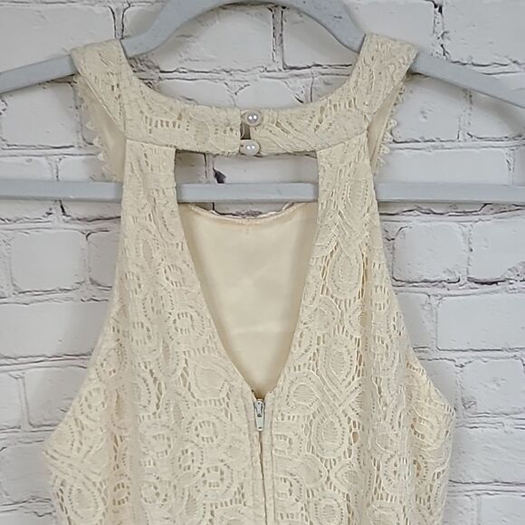 Jodi Kristopher Ivory Lace Embroidered Halter Cut Out Short Homecoming Dress Jrs - Picture 10 of 11